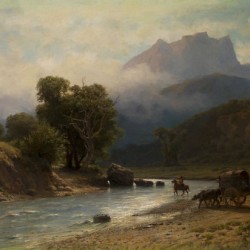 Crossing a river in the Caucasus Mountains